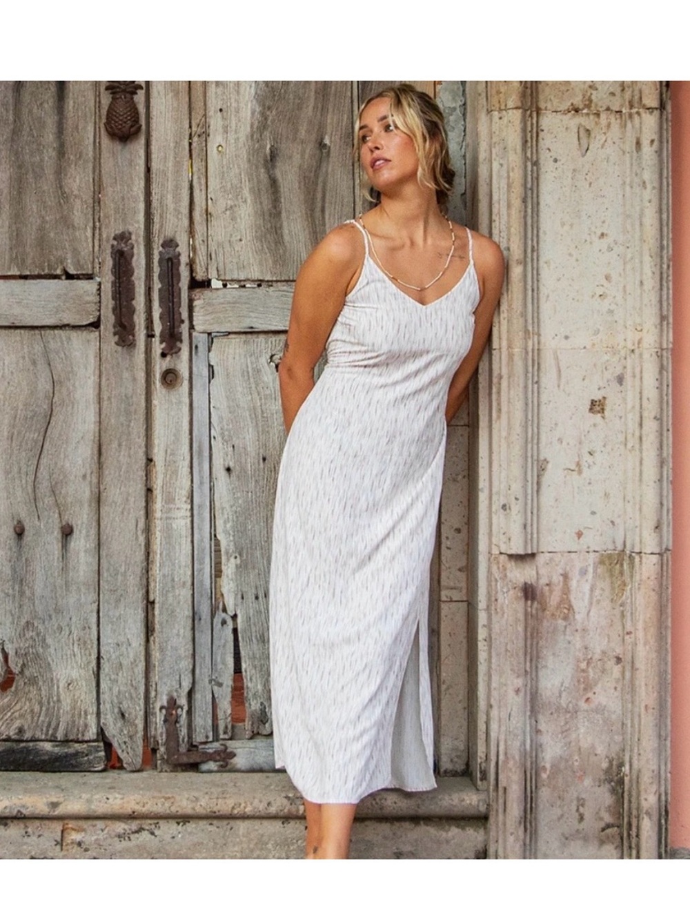 Carve Designs Macy Midi Slip Dress - Madrid Print Pink, White, Gray